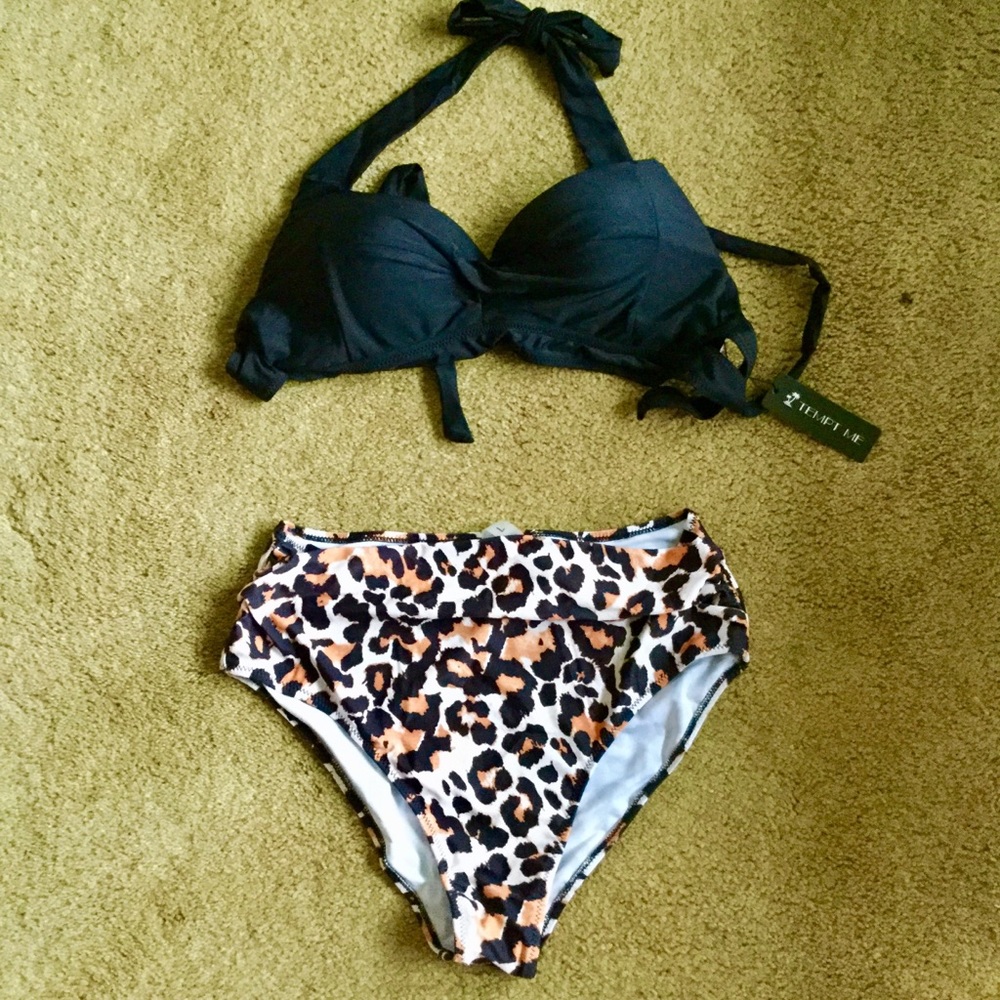 NEW Black/Leopard Two Piece